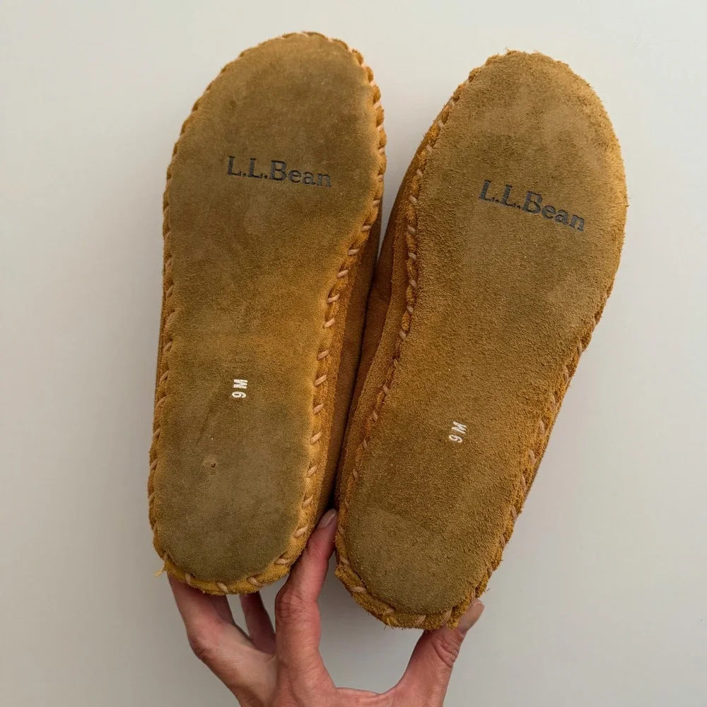 L.L. Bean EUC Wicked Good Mens Shearling Suede Slip On Slipper Booties sz 9
